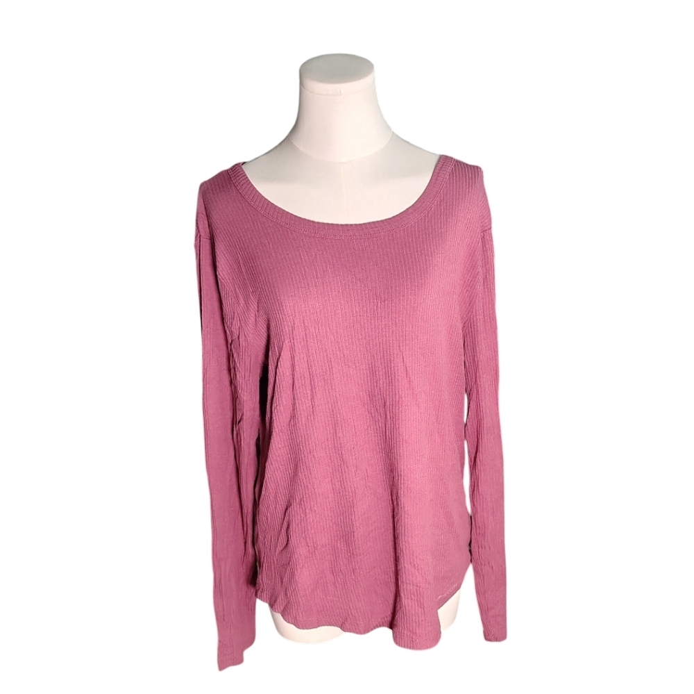a.n.d A New Day Mauve Ribbed 100% Cotton Scoop Long Sleeve Tee Size Extra Large